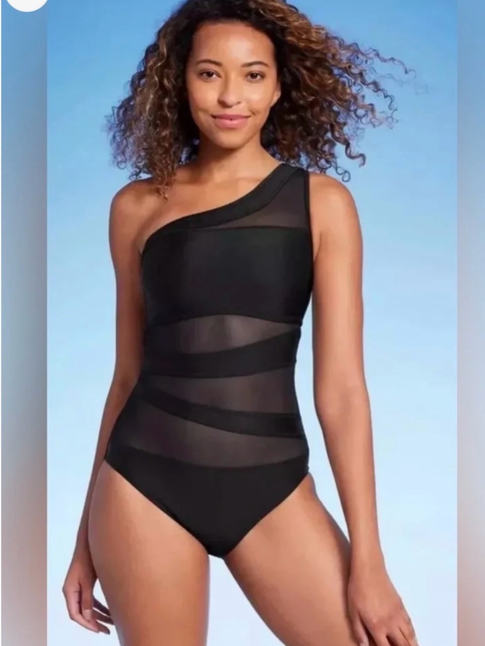 Shade and Shore Asymmetrical Black Mesh Onepiece